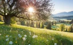 Rolling hills with a setting sun